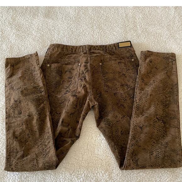 Zara Woman Snake Print Corduroy Skinny Pants Brown Stretch Mid Rise Size 6 - Picture 9 of 9